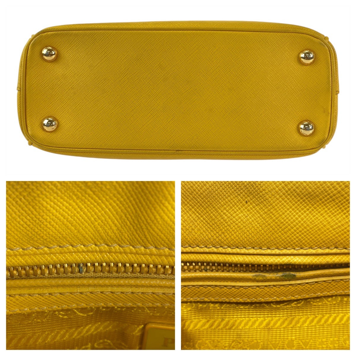 PRADA Handbag leather Yellow Gold Metal Handbag Tote Bag Shoulder Bag 2way Safiano TriangleWith logo Galleria Women Used Authentic