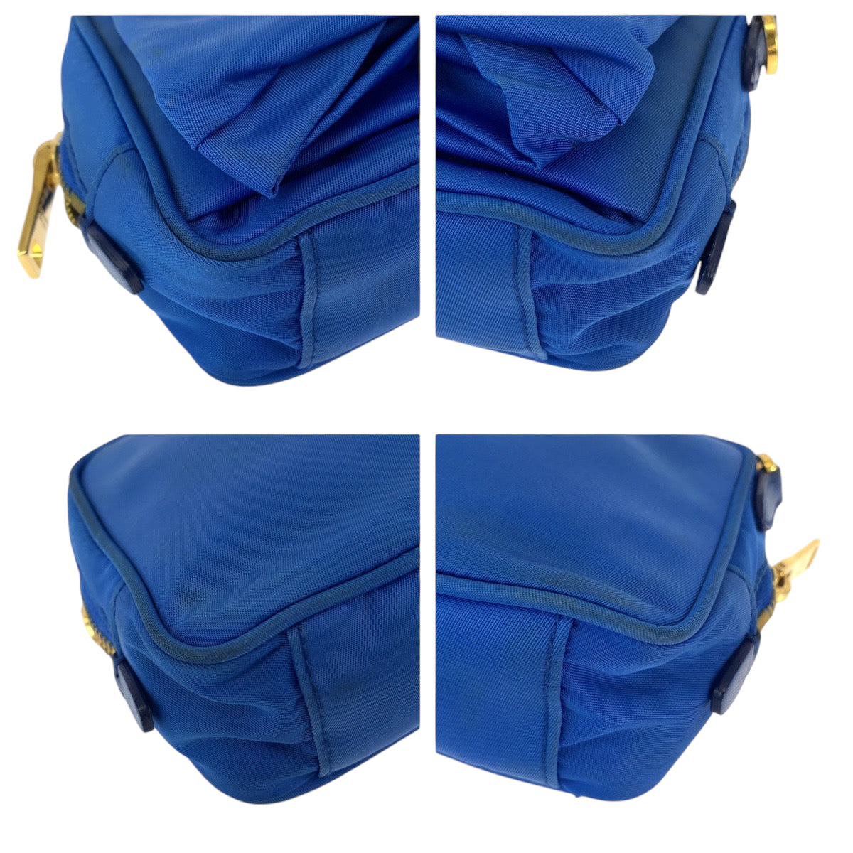 PRADA Shoulder Bag Nylon Blue GoldMetal Shoulder Bag Crossbody Pochette Test ribbon Women Used Authentic