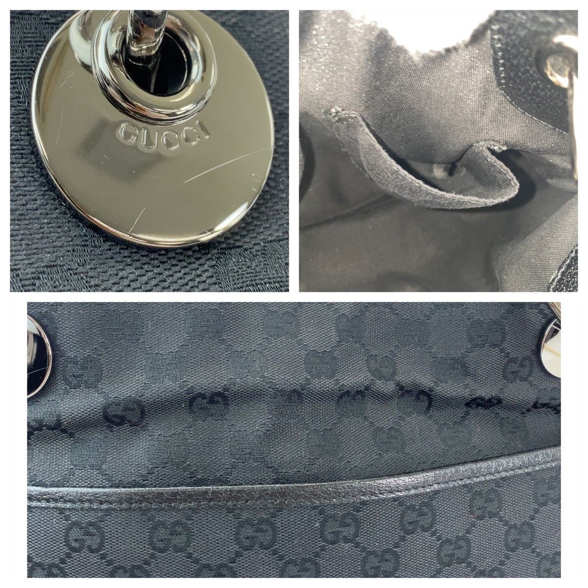 GUCCI Tote Bag 121023 GG canvas, leather Black SilverMetal Tote Bag Shoulder Bag Women Used Authentic