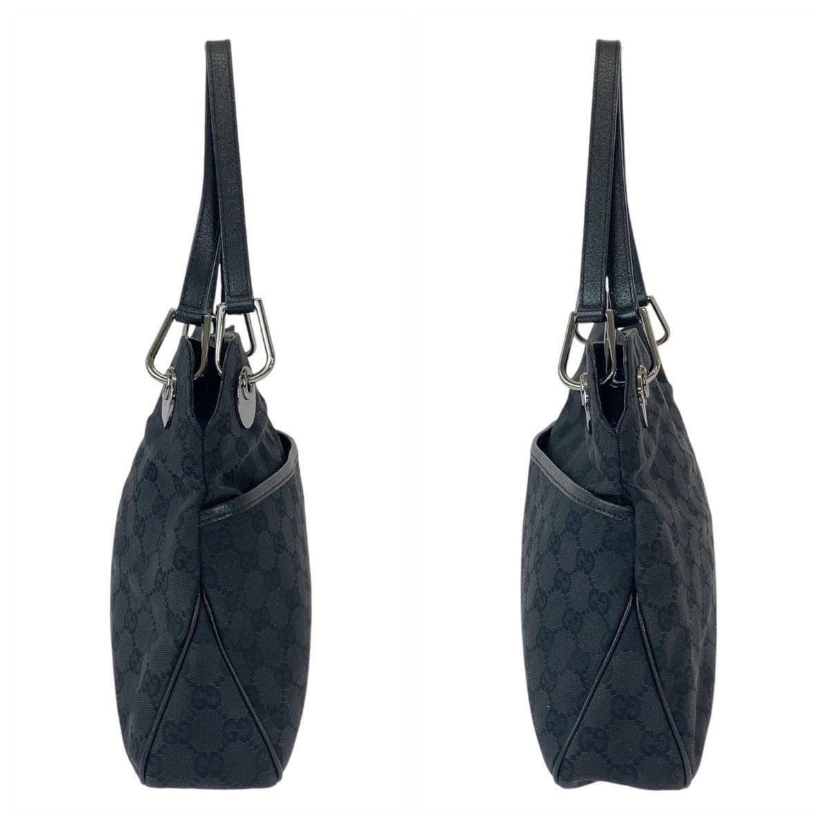 GUCCI Tote Bag 121023 GG canvas, leather Black SilverMetal Tote Bag Shoulder Bag Women Used Authentic