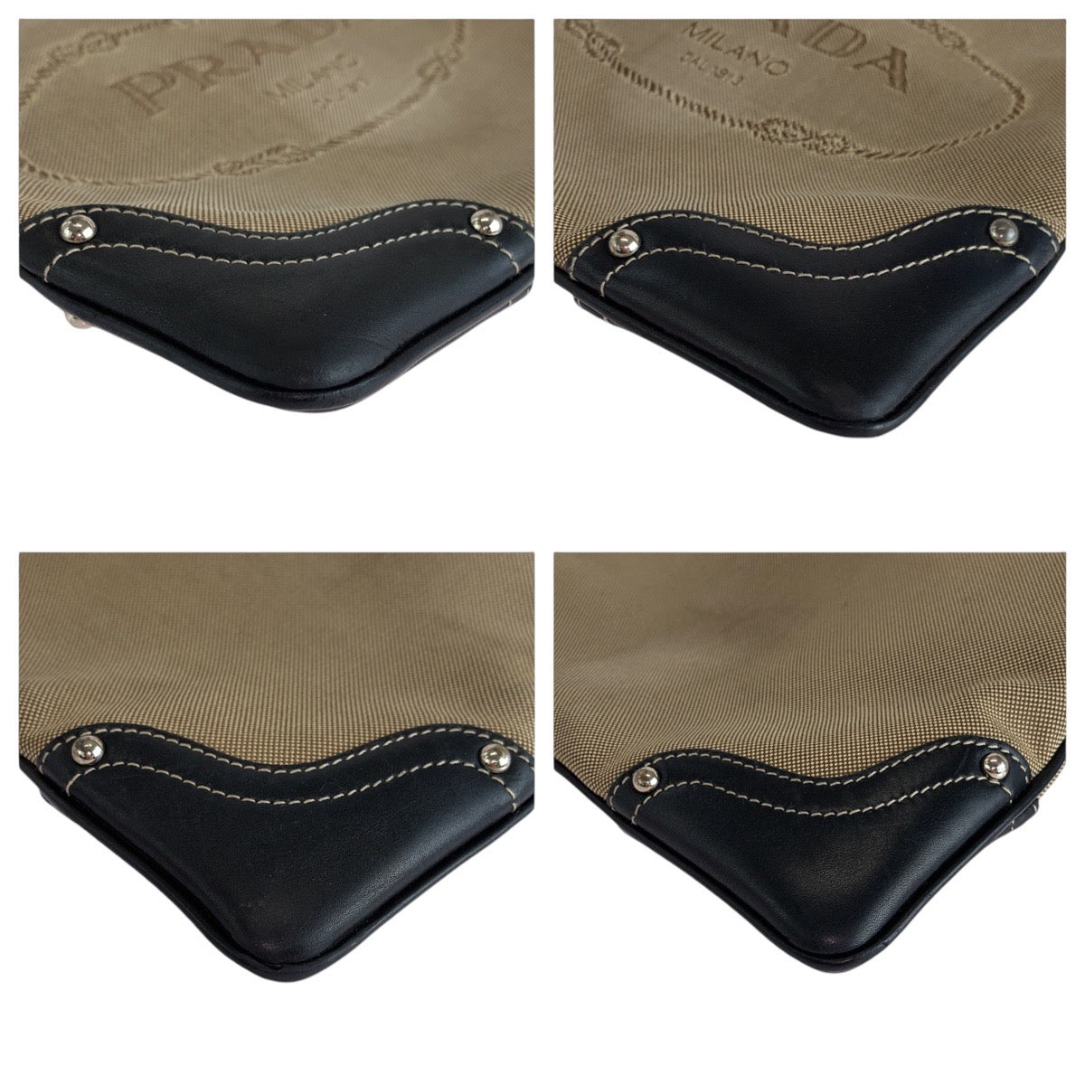PRADA Shoulder Bag Canvas, Leather Beige Black SilverMetal Crossbody Shoulder Bag Logo jacquard Women Used Authentic