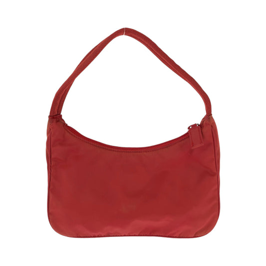 PRADA Handbag MV515 Nylon Red Silver Metal Handbag accessory pouch Tessuto Hobo Triangle With logo Women Used Authentic