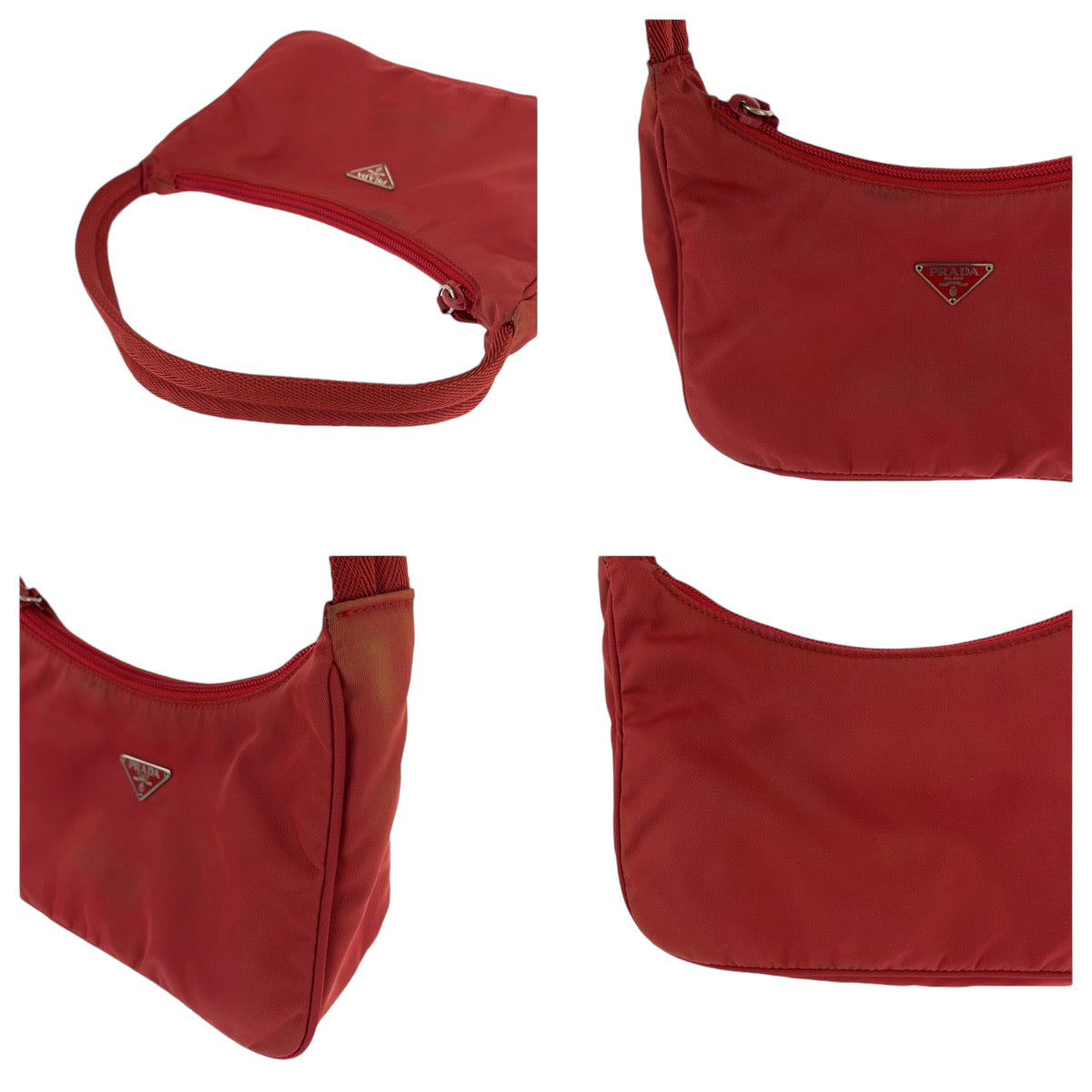 PRADA Handbag MV515 Nylon Red Silver Metal Handbag accessory pouch Tessuto Hobo Triangle With logo Women Used Authentic