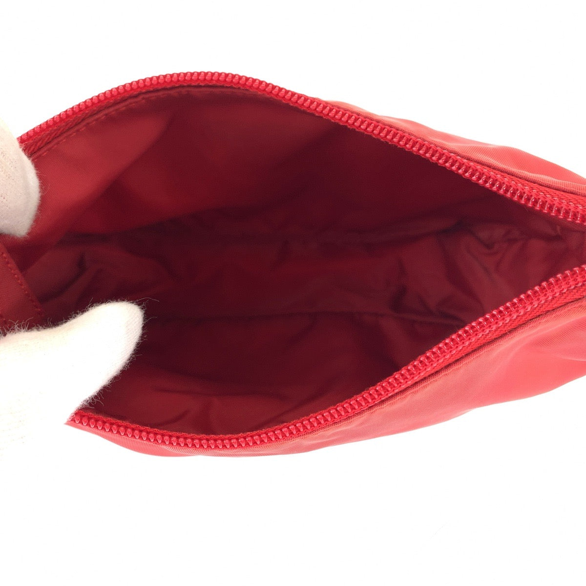 PRADA Handbag MV515 Nylon Red Silver Metal Handbag accessory pouch Tessuto Hobo Triangle With logo Women Used Authentic