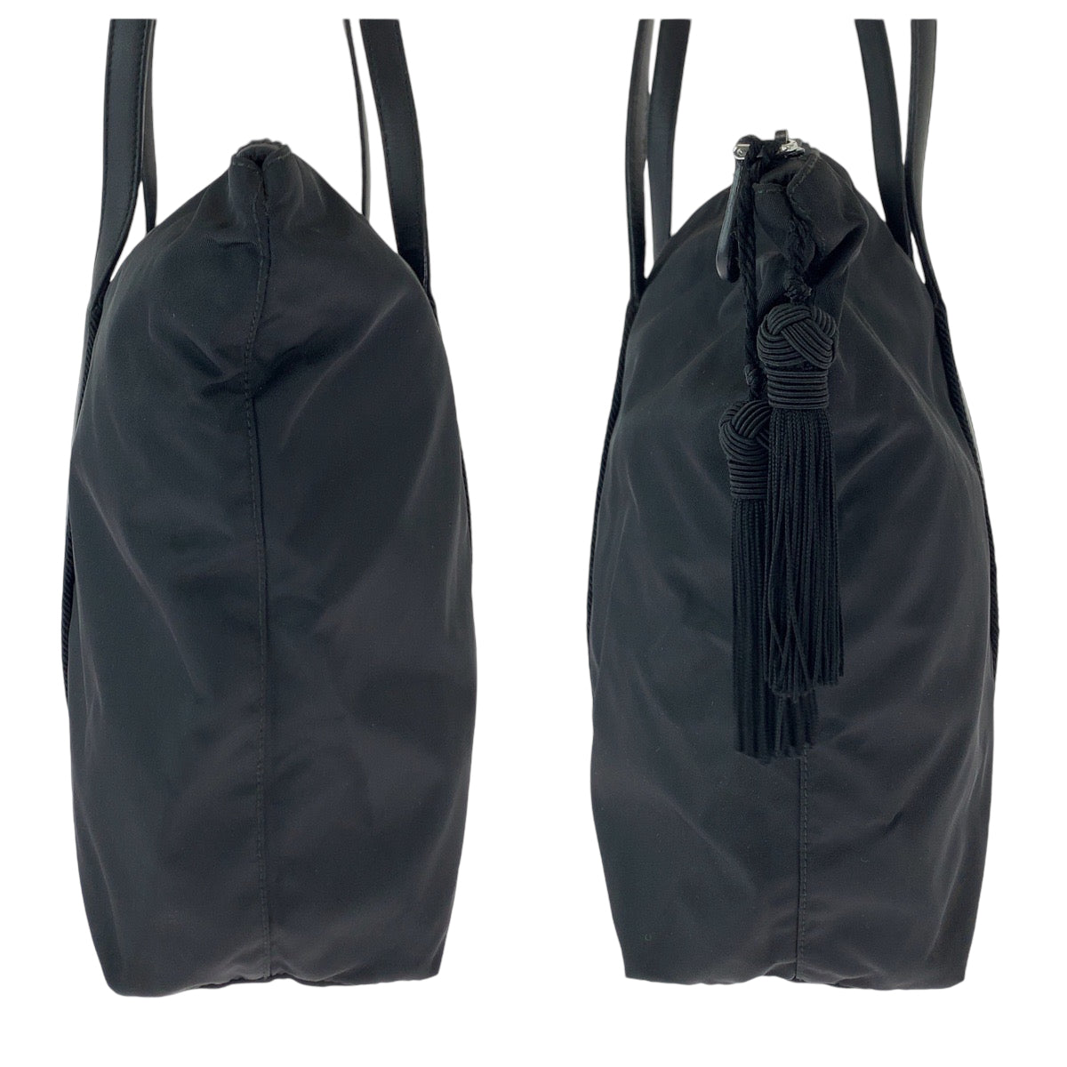 PRADA Tote Bag BR3920 Nylon Black SilverMetal Tote Bag Shoulder Bag Test Triangle With logo Fringe Women Used Authentic