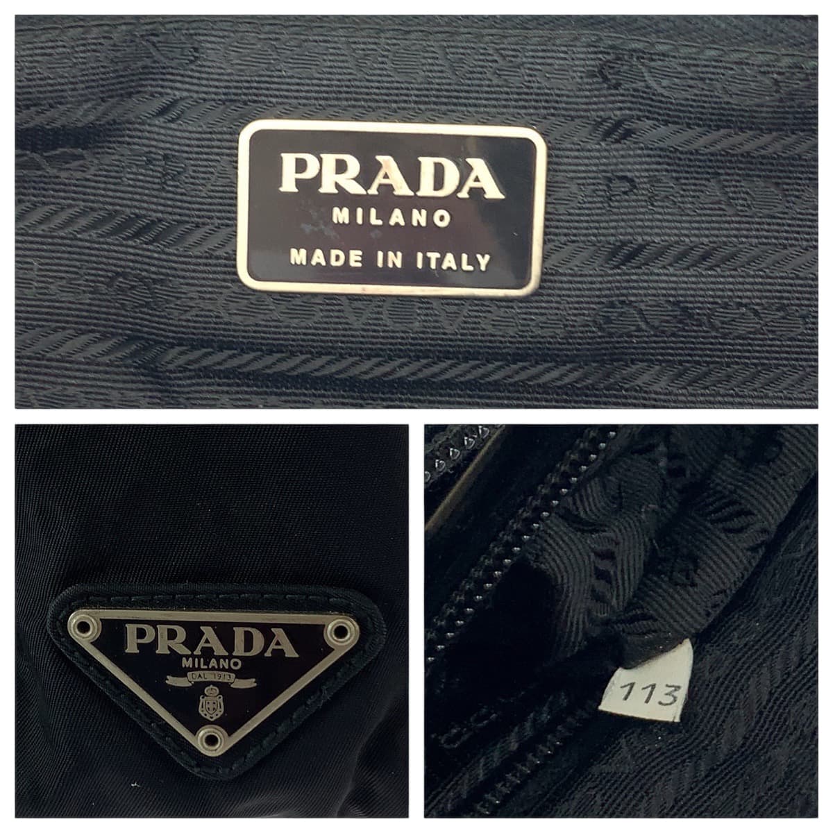 PRADA Tote Bag Nylon Black SilverMetal Tote Bag Shoulder Bag Women Used Authentic