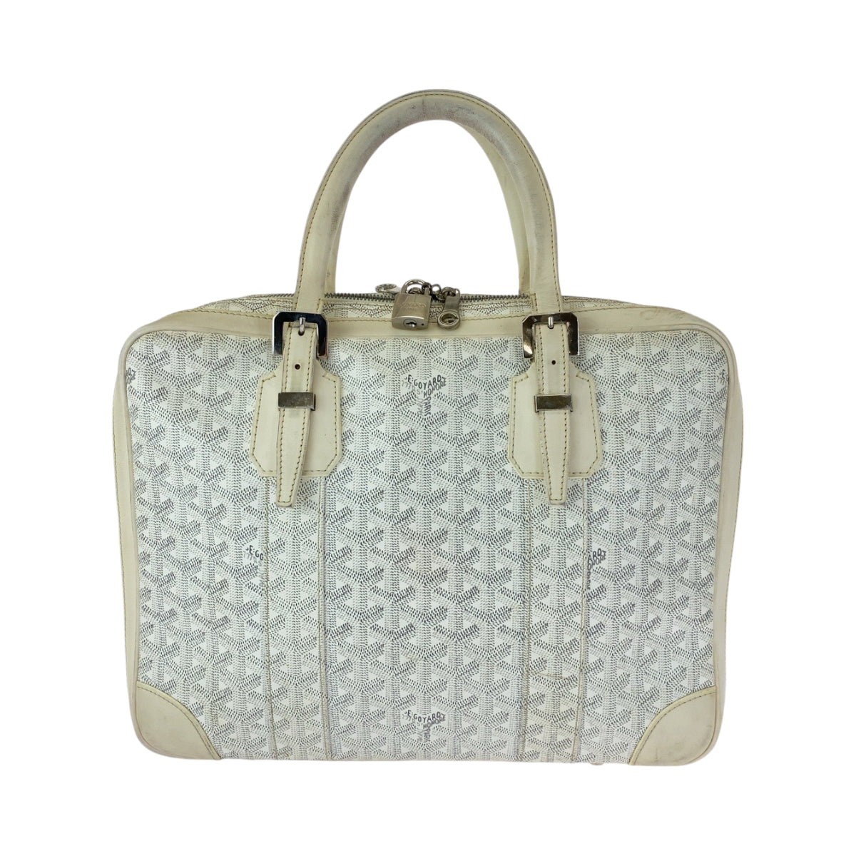 GOYARD Business bag leather White Gray SilverMetal Business bag handbag Ambasard PM Women Used Authentic