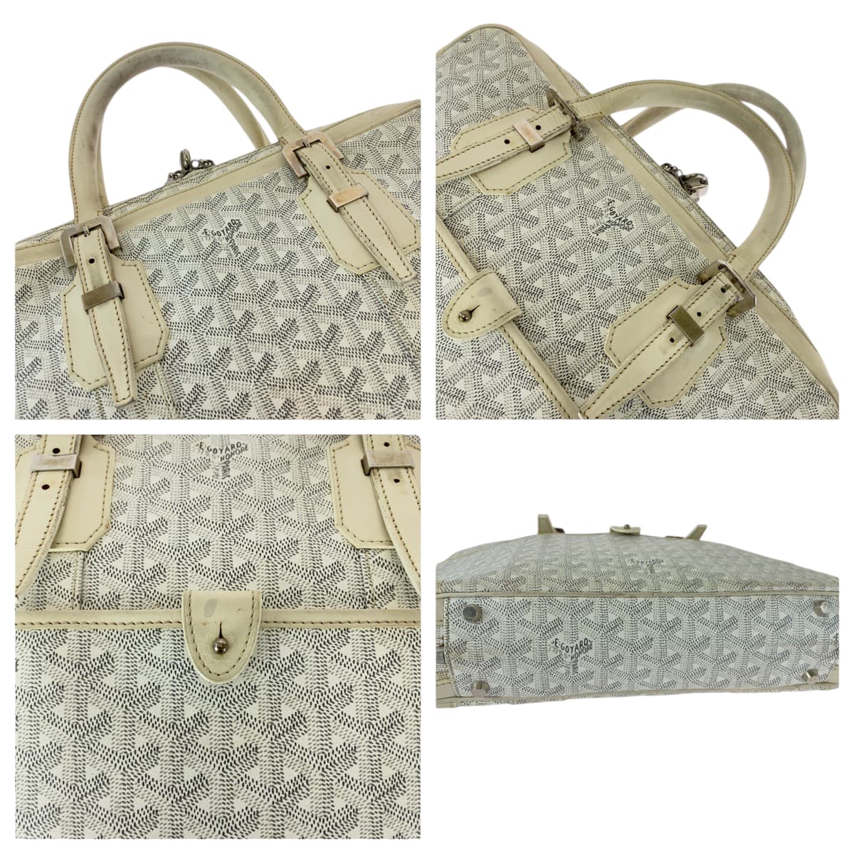 GOYARD Business bag leather White Gray SilverMetal Business bag handbag Ambasard PM Women Used Authentic