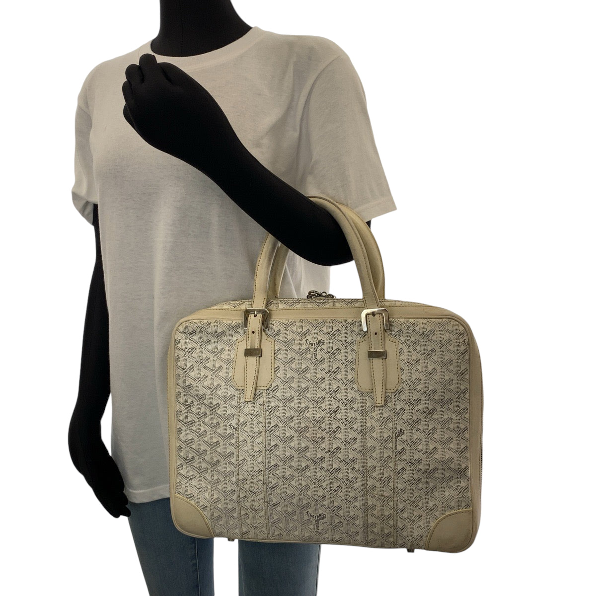 GOYARD Business bag leather White Gray SilverMetal Business bag handbag Ambasard PM Women Used Authentic