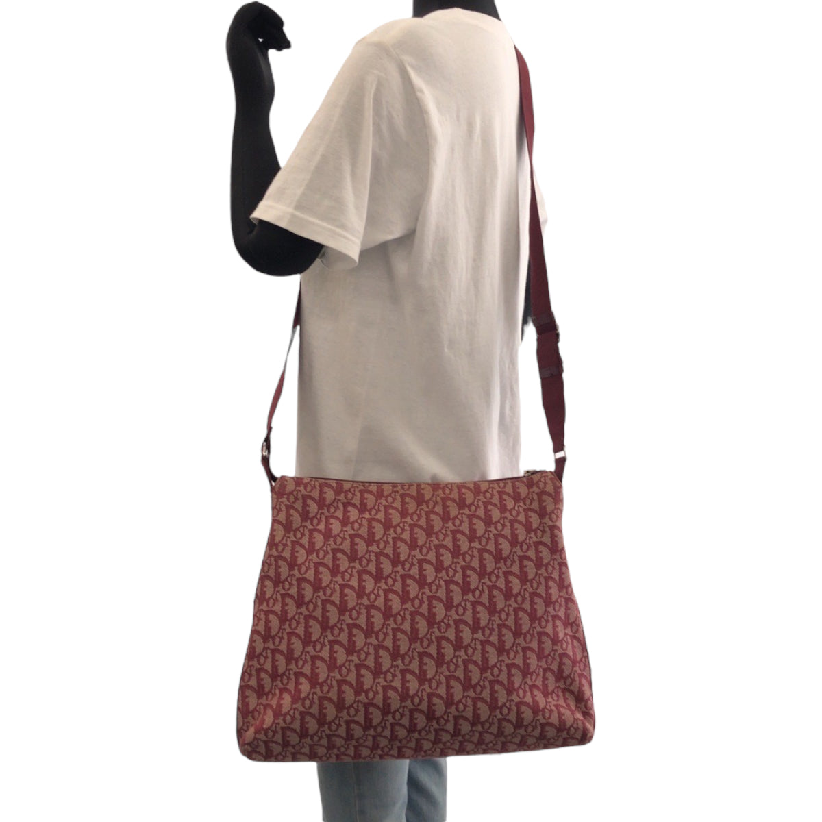 Dior Shoulder Bag O1RU0044 canvas Red Silver Metal Shoulder Bag Messenger bag Trotter Women Used Authentic