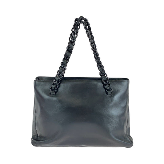 PRADA Tote Bag Leather, Plastic Black Silver Metal Tote Bag handbag Plastic Chain Women Used Authentic