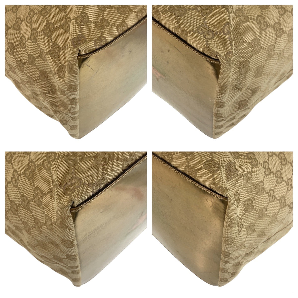 GUCCI Tote Bag 131231 GG canvas Beige Gold GoldMetal Tote Bag Shoulder Bag Women Used Authentic
