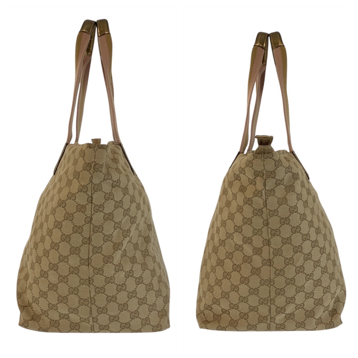 GUCCI Tote Bag 131231 GG canvas Beige Gold GoldMetal Tote Bag Shoulder Bag Women Used Authentic