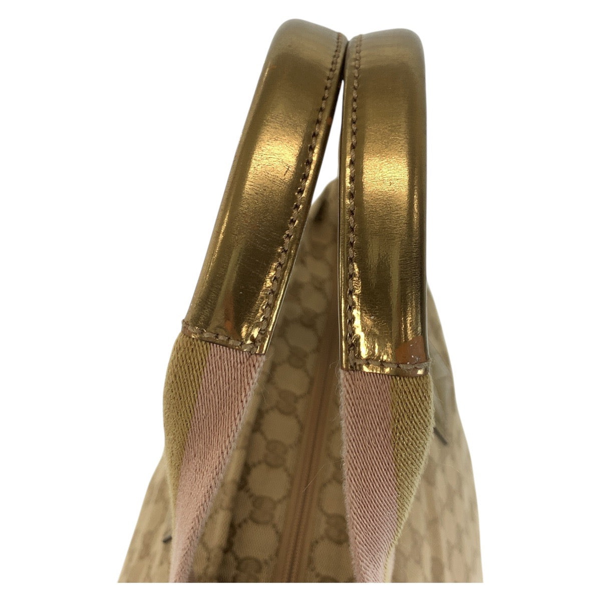 GUCCI Tote Bag 131231 GG canvas Beige Gold GoldMetal Tote Bag Shoulder Bag Women Used Authentic