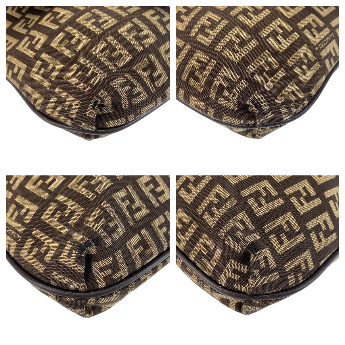 FENDI Shoulder Bag canvas Brown Silver Metal Crossbody Shoulder Bag Pochette Zucchino Kamsepochet Women Used Authentic