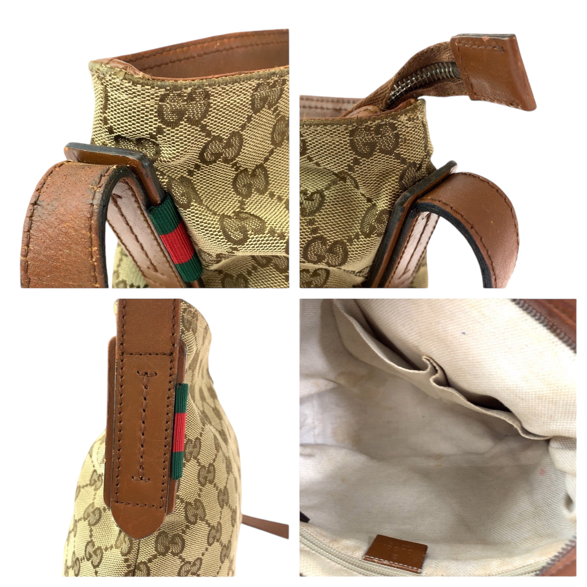 GUCCI Shoulder Bag 337598 GG canvas Brown Silver Metal Shoulder Bag Messenger bag Sherry line Women Used Authentic