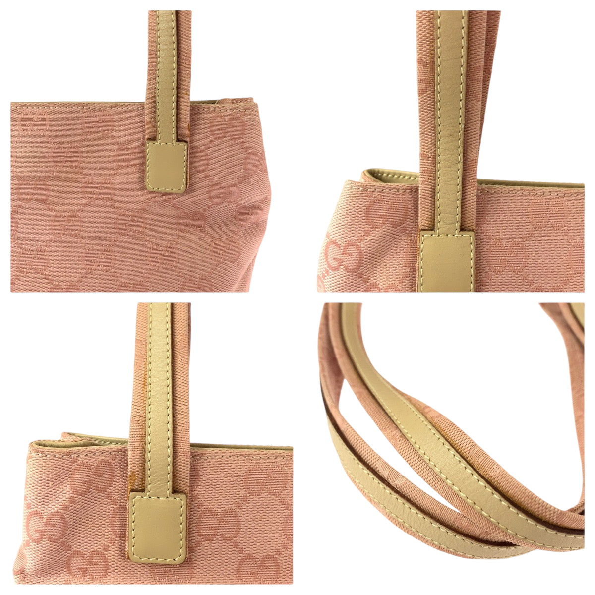GUCCI Tote Bag 002 1075 GG canvas Pink Beige SilverMetal Tote Bag Shoulder Bag Women Used Authentic