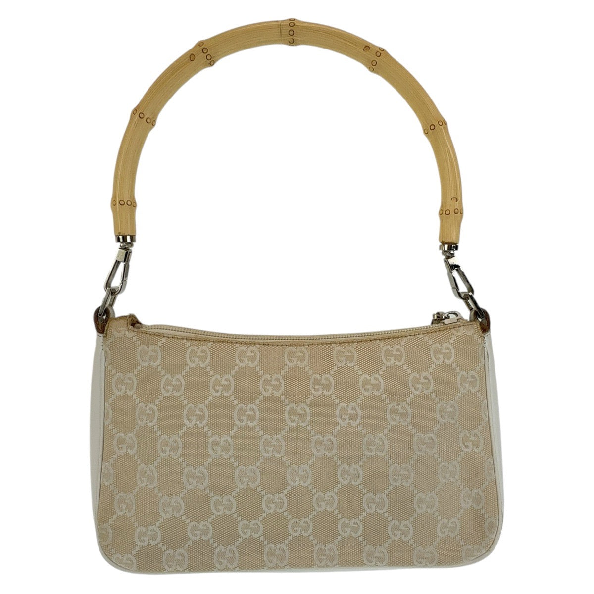 GUCCI Shoulder Bag 001 3870 GG canvas, leather White Beige SilverMetal Shoulder Bag Handbag Accessory Pouch Bamboo Women Used Authentic