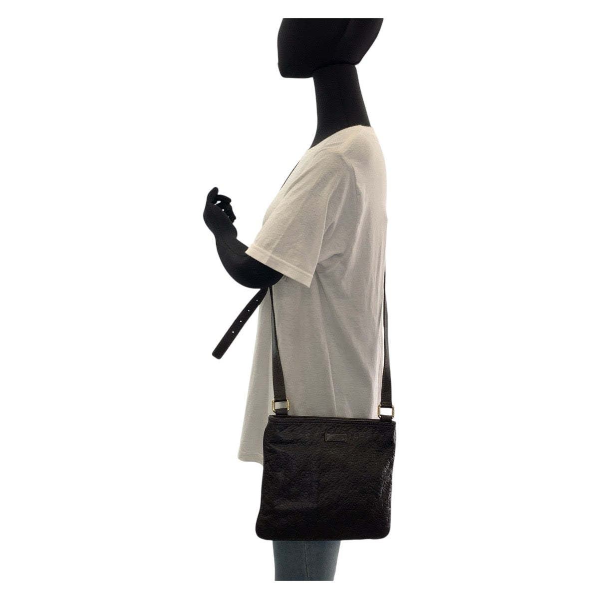 GUCCI Shoulder Bag 201538 leather Brown Gold Metal Crossbody Shoulder Bag Pochette Guccisima mens Used Authentic