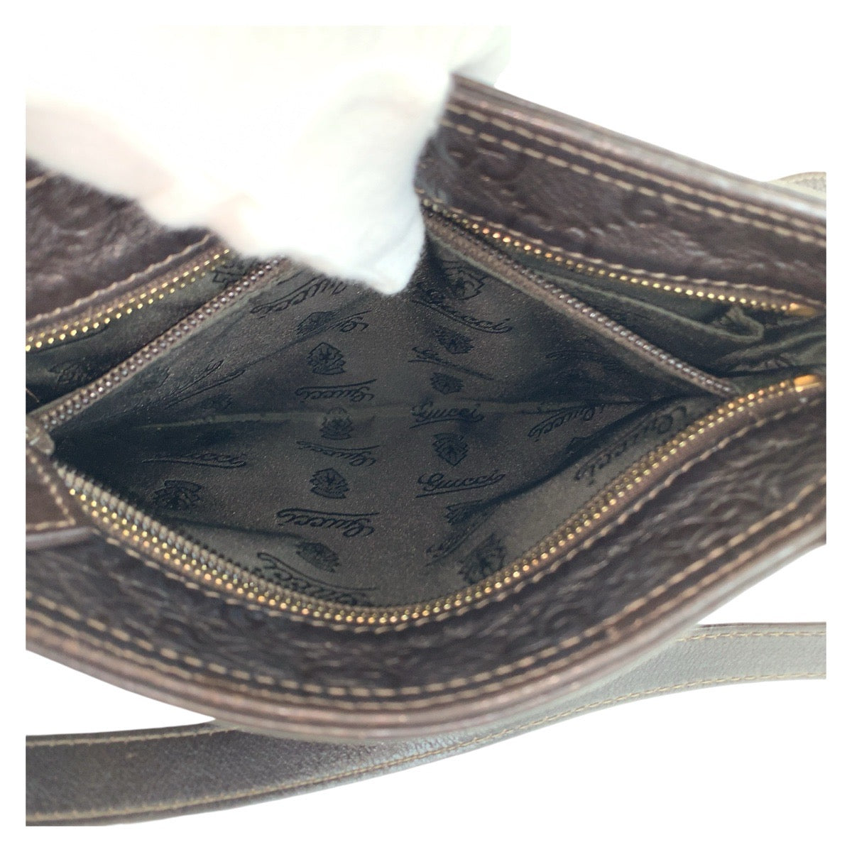 GUCCI Shoulder Bag 201538 leather Brown Gold Metal Crossbody Shoulder Bag Pochette Guccisima mens Used Authentic