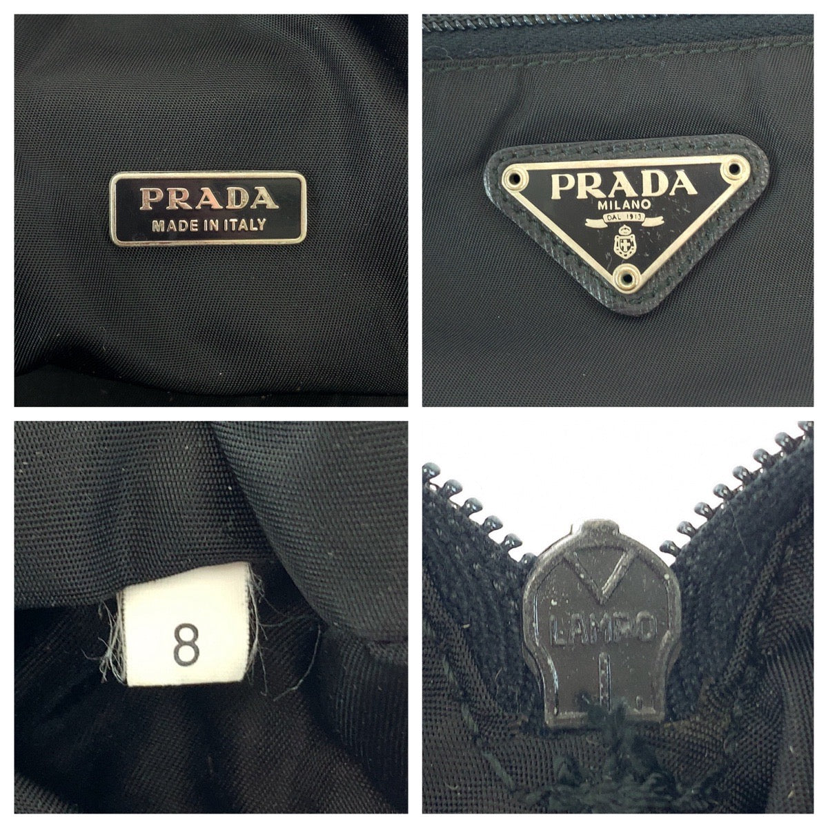PRADA Clutch bag Nylon Black SilverMetal Clutch bag business bag pouch Test Triangle With logo mens Used Authentic