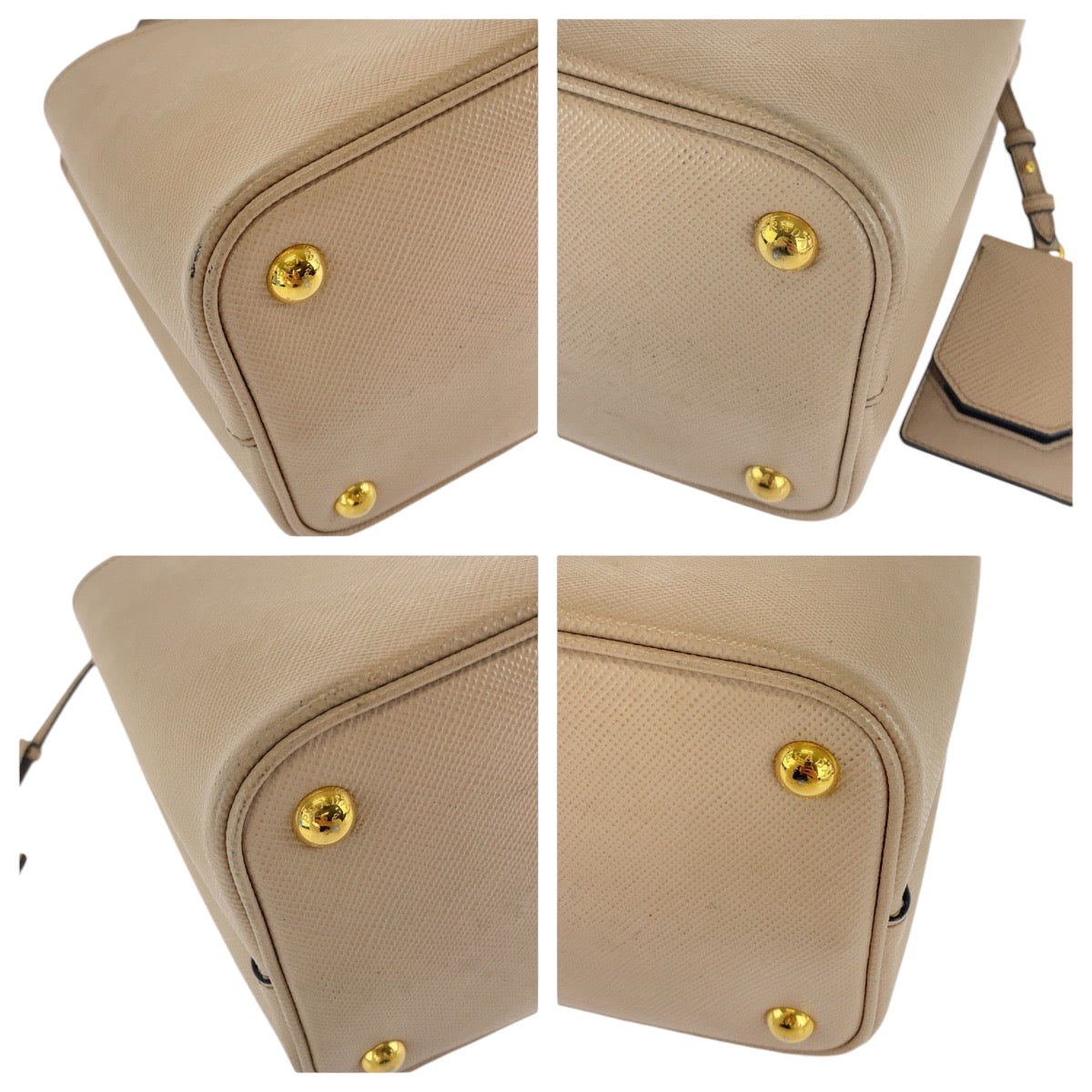 PRADA Handbag 1BA212 leather Pink Beige Gold Metal Handbag Safiano Panniers Women Used Authentic