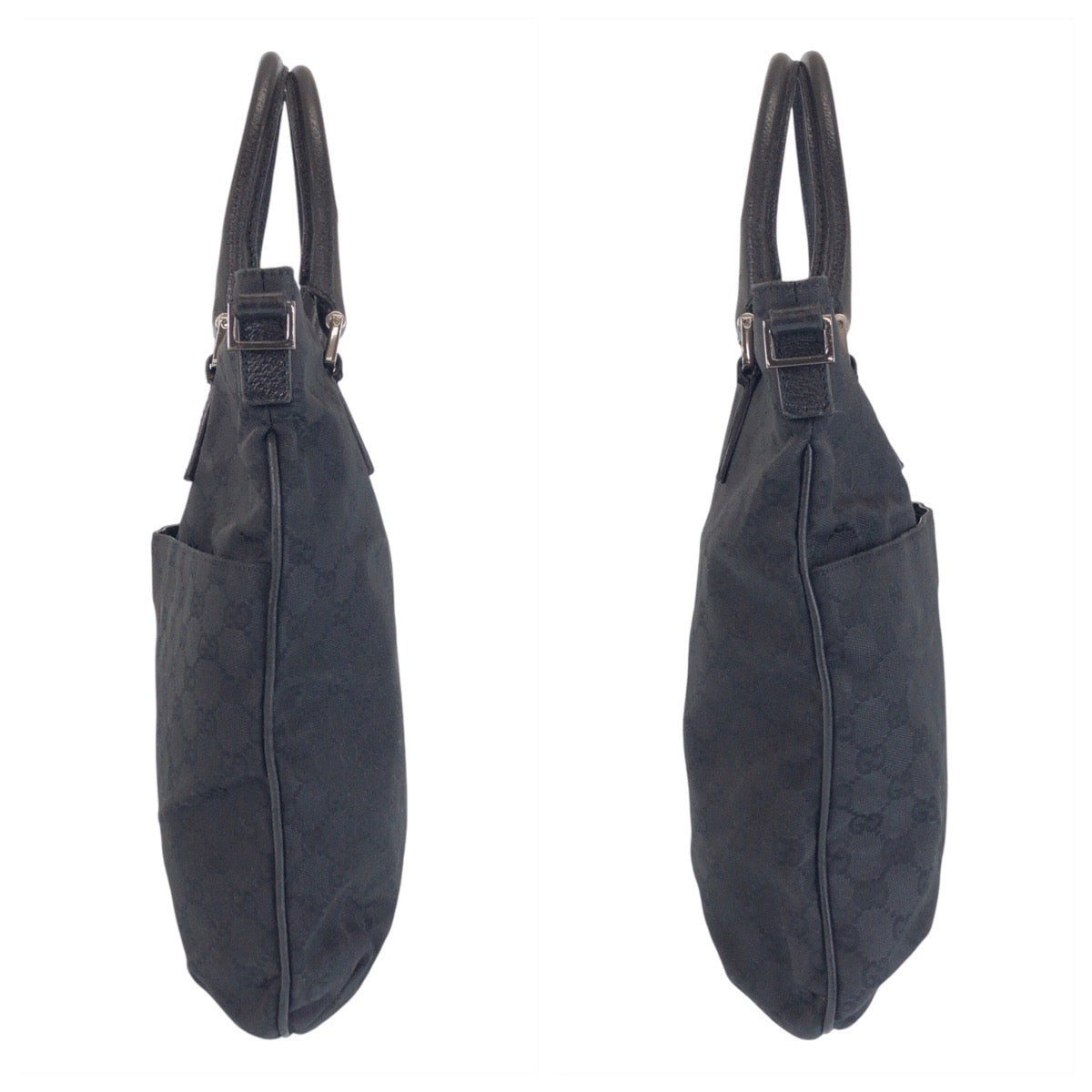 GUCCI Tote Bag 122797 GG canvas, leather Black SilverMetal Tote Bag Shoulder Bag Women Used Authentic