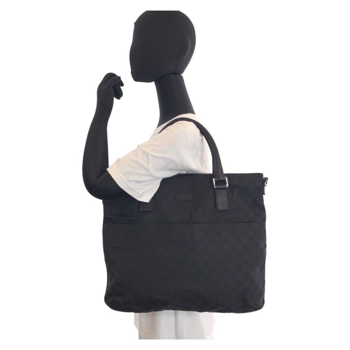 GUCCI Tote Bag 122797 GG canvas, leather Black SilverMetal Tote Bag Shoulder Bag Women Used Authentic