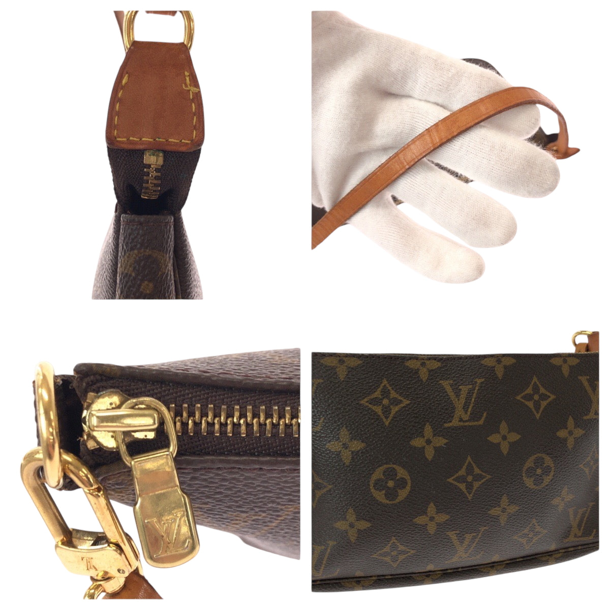 LOUIS VUITTON Handbag M51980 PVC Brown Gold Metal Handbag accessory pouch Monogram Women Used Authentic