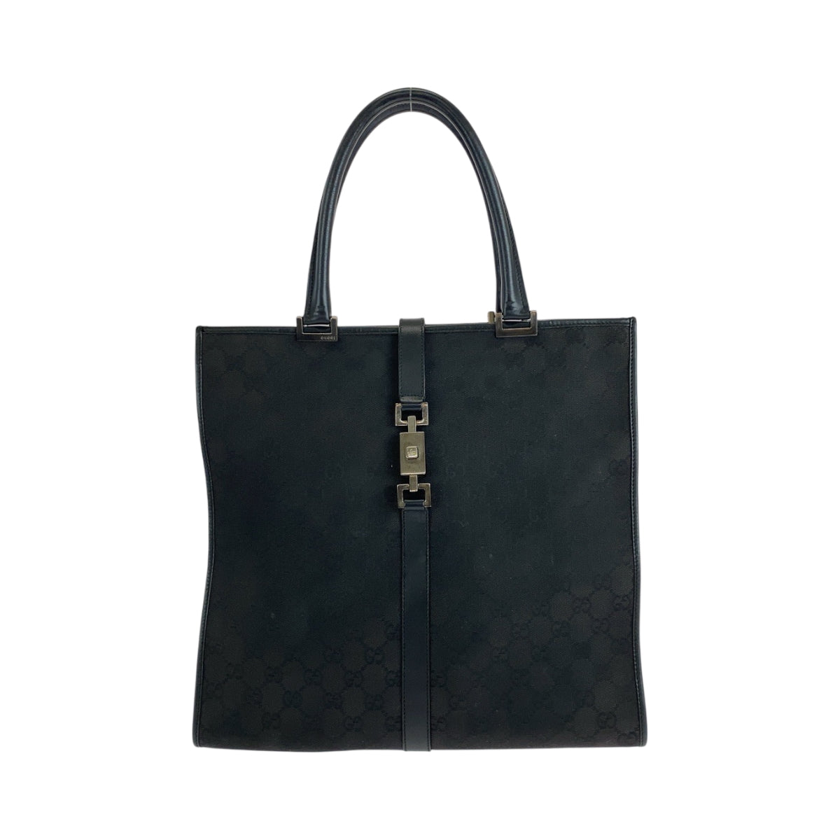 GUCCI Tote Bag 002 1064 GG canvas Black SilverMetal Tote Bag handbag Jackie Women Used Authentic