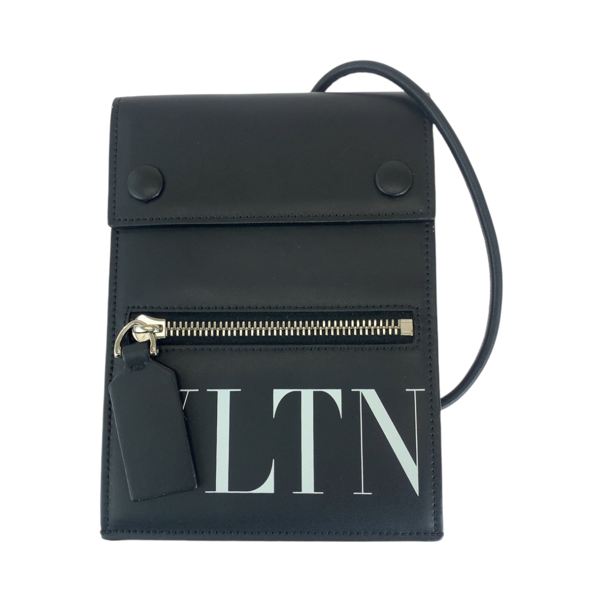 VALENTINO Shoulder Bag UY2P0Q83LVN leather Black White SilverMetal Shoulder Bag pochette VLTN logo mens Used Authentic