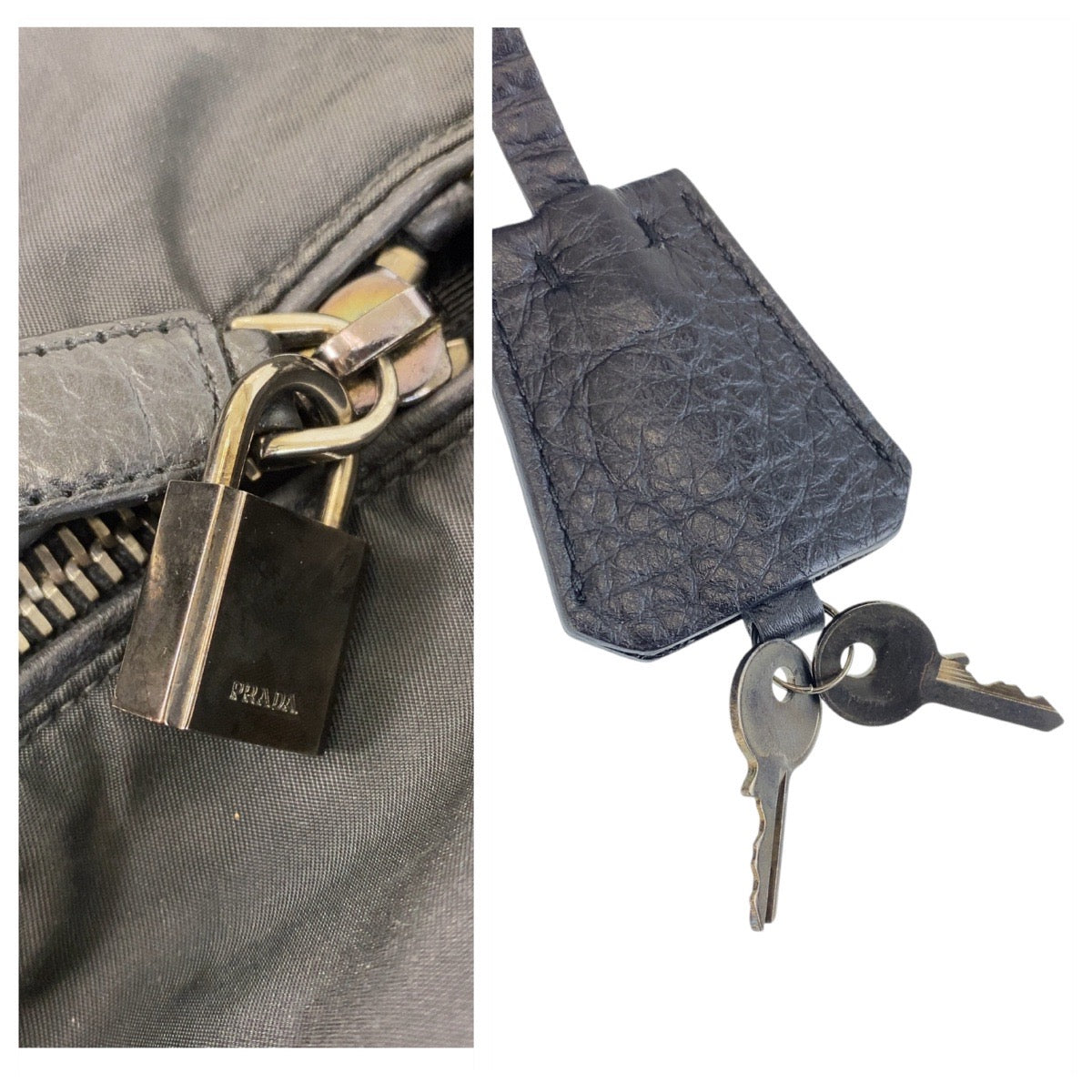 PRADA Boston Duffel bag Nylon, Leather Black SilverMetal Boston Duffel bag, handbag, unisex, 2way Triangle With logo Women Used Authentic