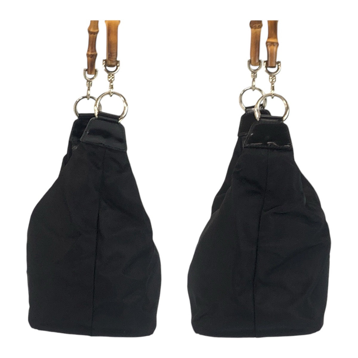 GUCCI Shoulder Bag Canvas, Leather Black Silver Metal Shoulder Bag Hobo Bamboo Women Used Authentic