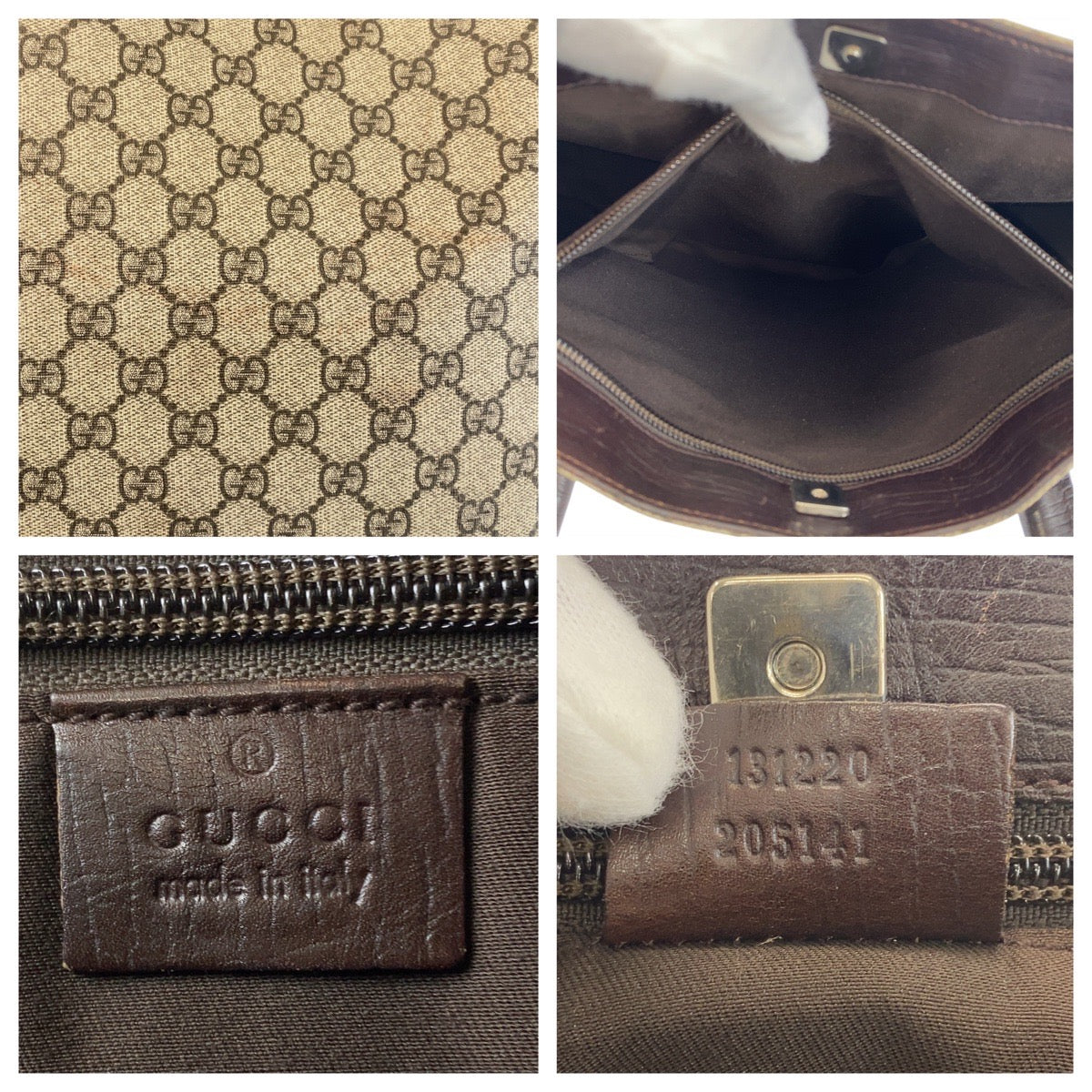 GUCCI Tote Bag 131220 GG Supreme canvas, leather Brown Tote Bag Women Used Authentic