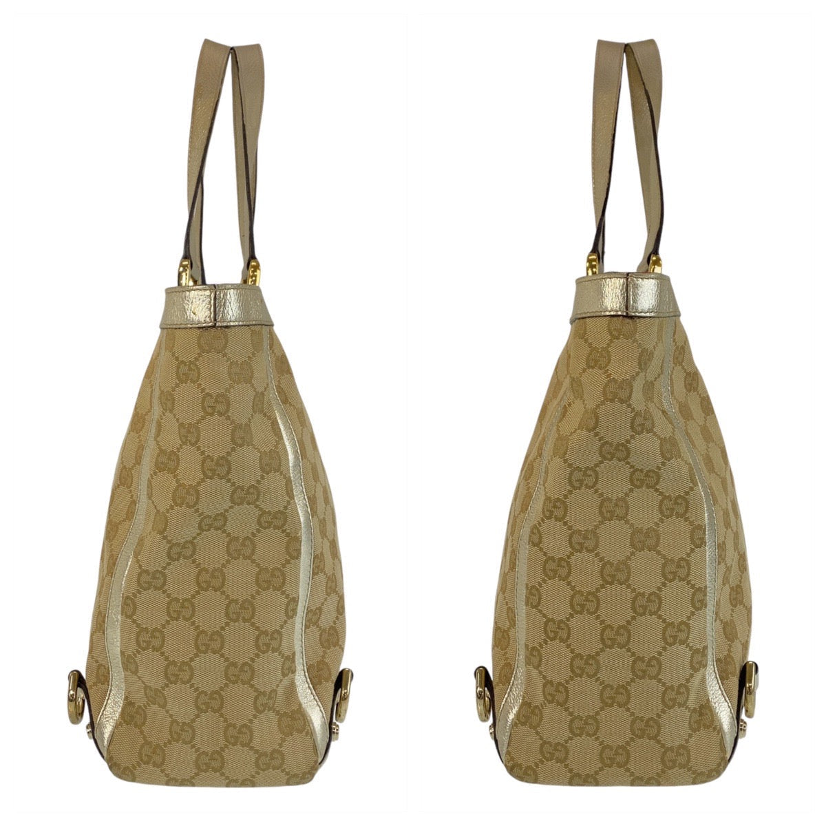 GUCCI Tote Bag 141472 GG canvas, leather beige Tote Bag Shoulder Bag Women Used Authentic