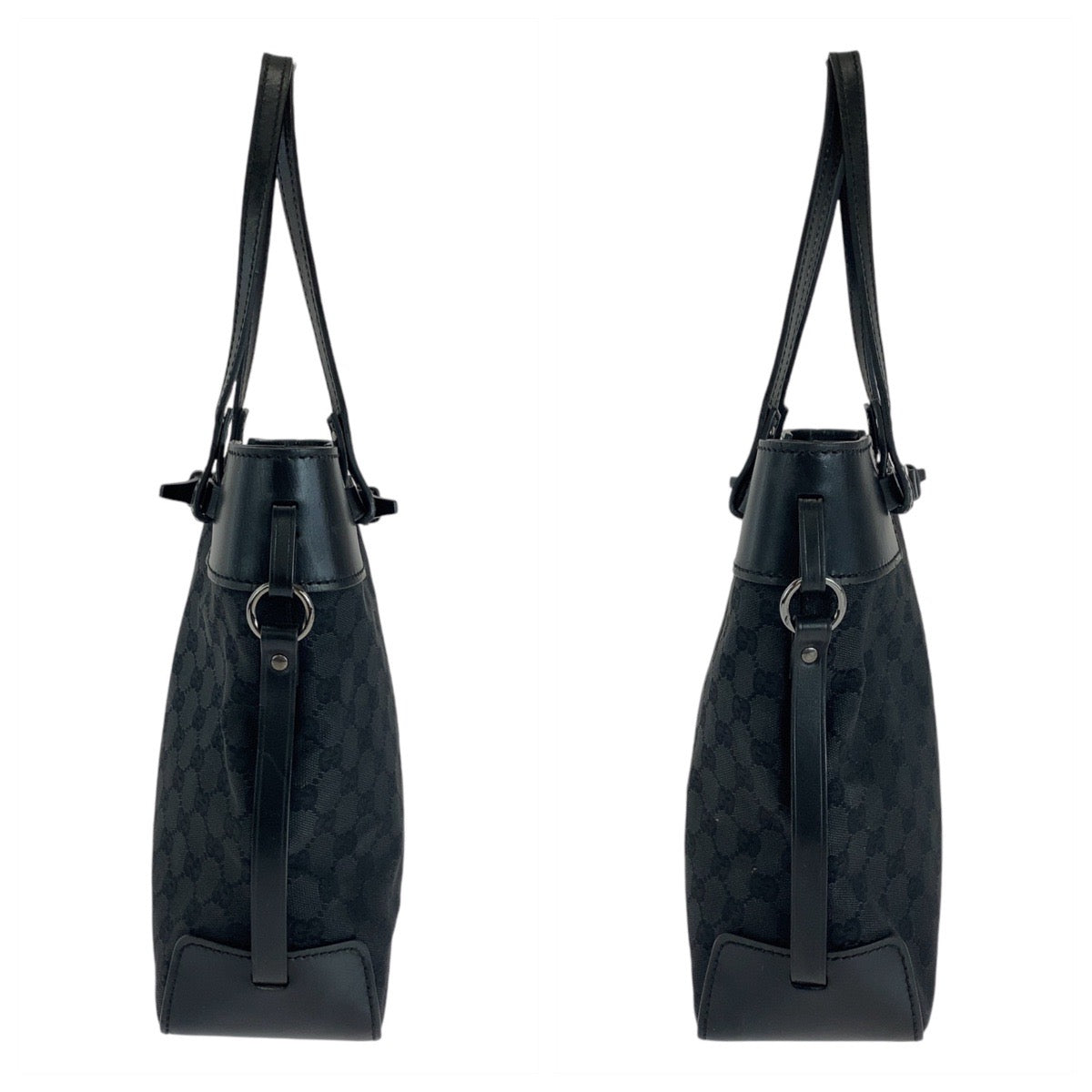 GUCCI Tote Bag 107757 GG canvas, leather Black Silver Metal Tote Bag Shoulder Bag Women Used Authentic