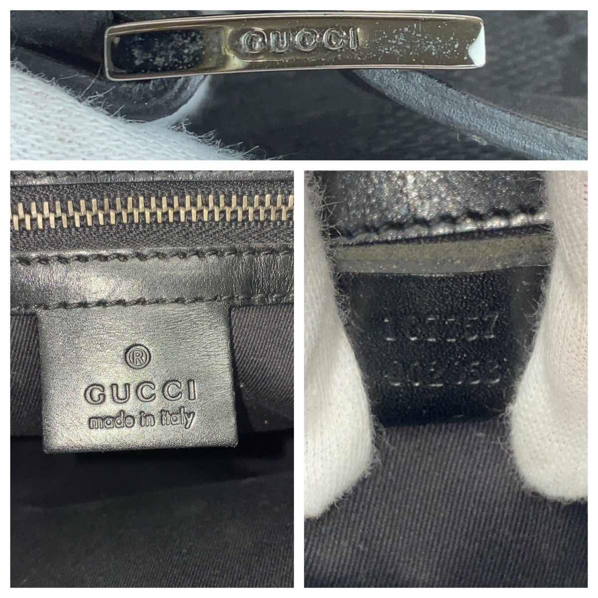 GUCCI Tote Bag 107757 GG canvas, leather Black Silver Metal Tote Bag Shoulder Bag Women Used Authentic