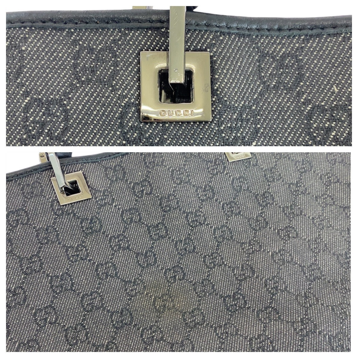 GUCCI Tote Bag 31243 GG canvas, leather BlackSilverMetal Tote Bag Shoulder Bag Women Used Authentic