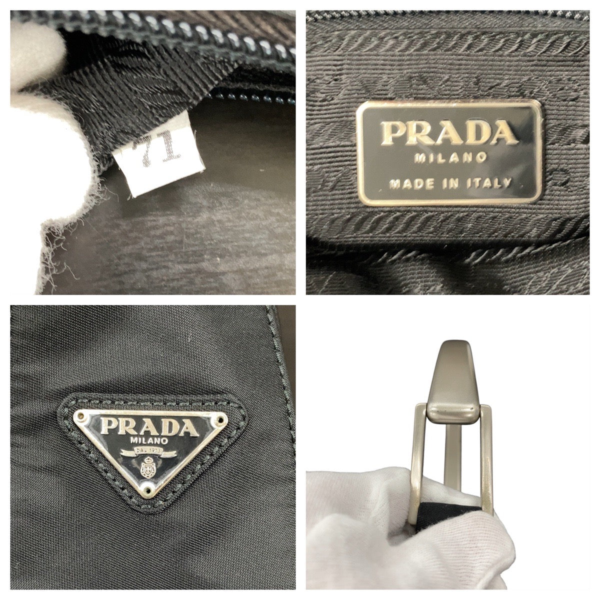 PRADA Shoulder Bag Nylon, Plastic BlackSilverMetal Test Triangle With logo Women Used Authentic