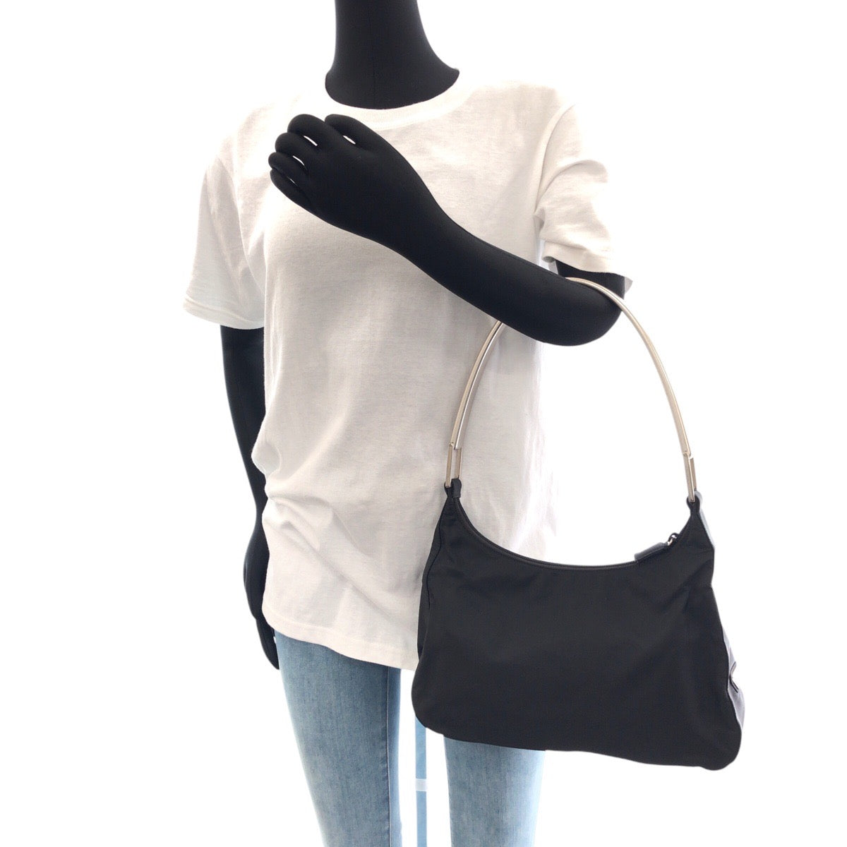 PRADA Shoulder Bag Nylon, Plastic BlackSilverMetal Test Triangle With logo Women Used Authentic