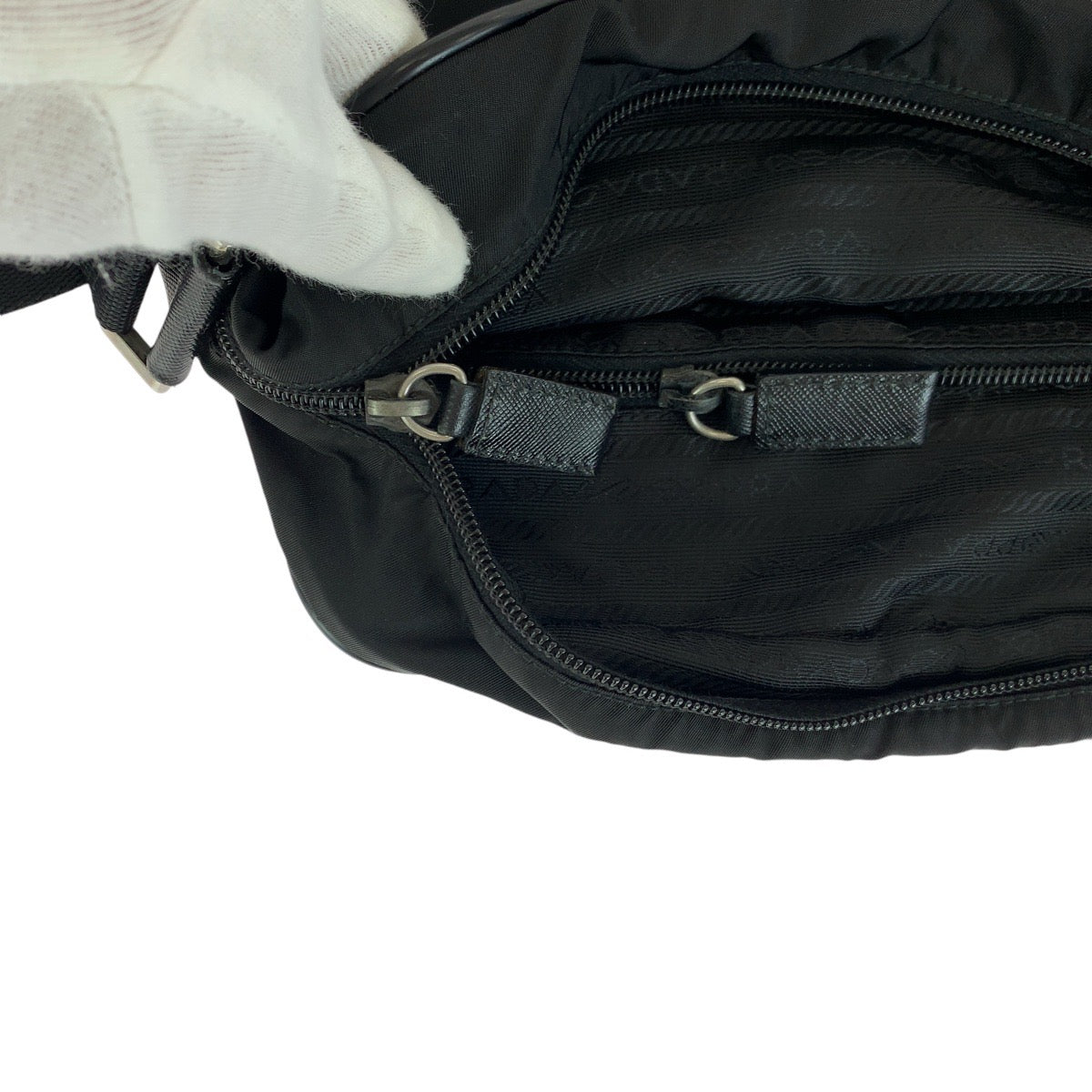 PRADA Shoulder Bag Nylon, Leather BlackSilverMetal Shoulder Bag Pochette Unisex Test Triangle With logo Women Used Authentic