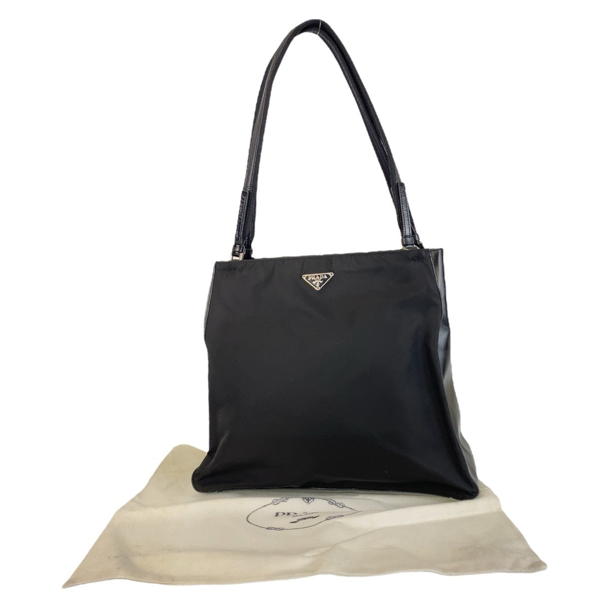 PRADA Tote Bag Nylon BlackSilverMetal Tote Bag Shoulder Bag Test Triangle With logo Women Used Authentic