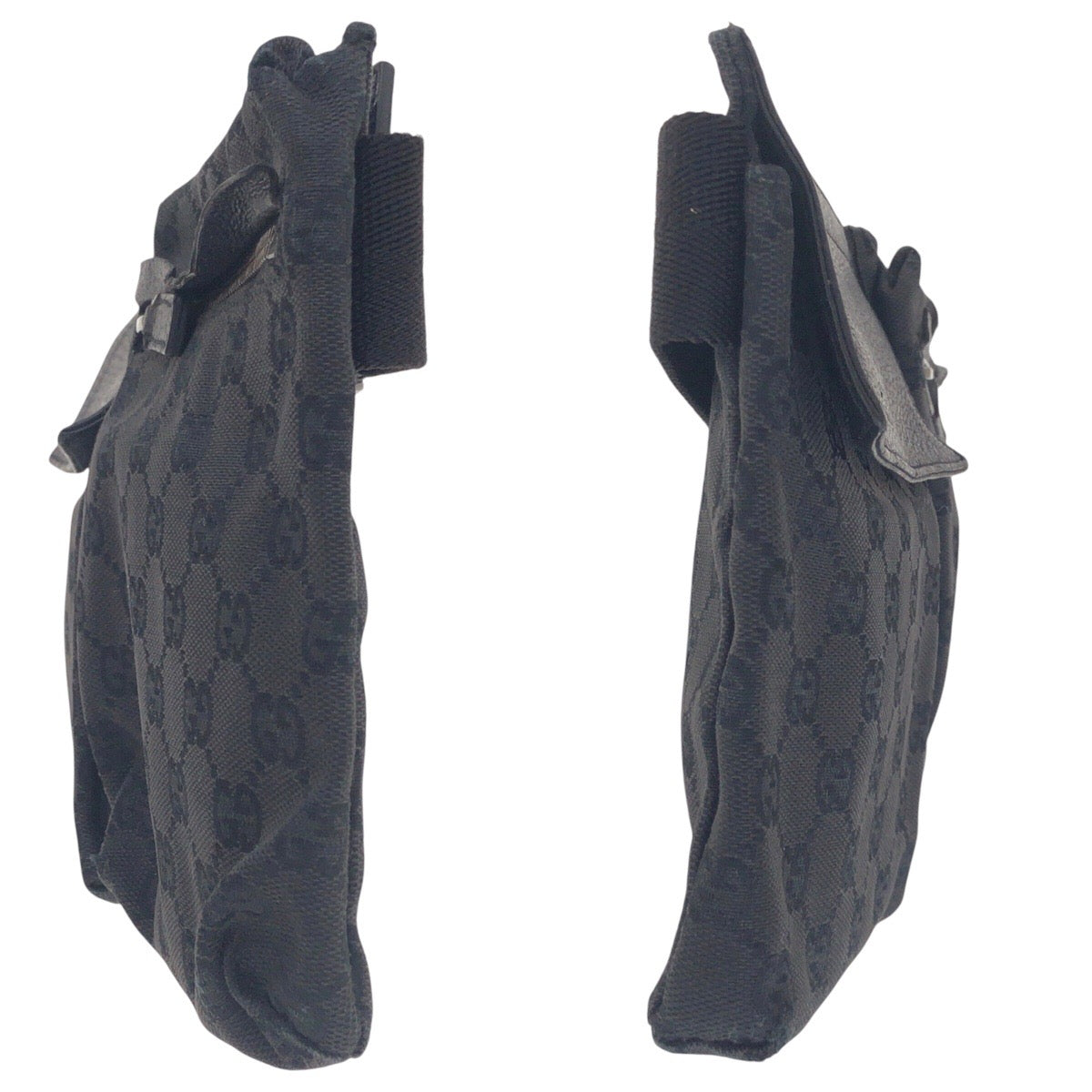 GUCCI Sling bag 23566 GG canvas, leather BlackSilverMetal Sling bag, waist pouch, bum bag mens Used Authentic
