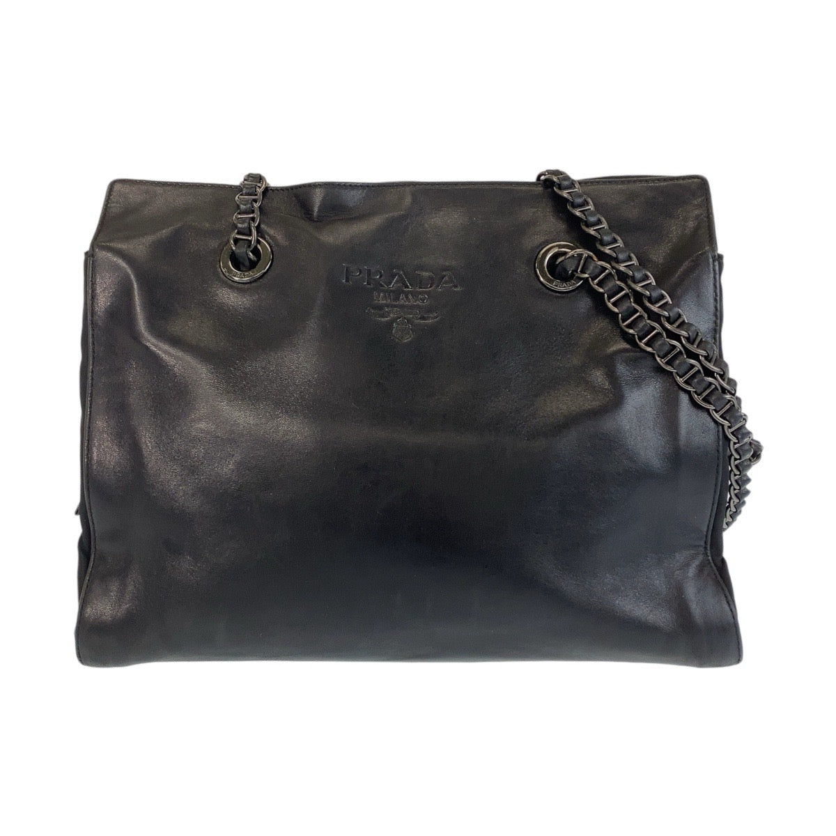 PRADA Shoulder Bag leather black Plastic Chain Shoulder Bag Tote Bag Women Used Authentic