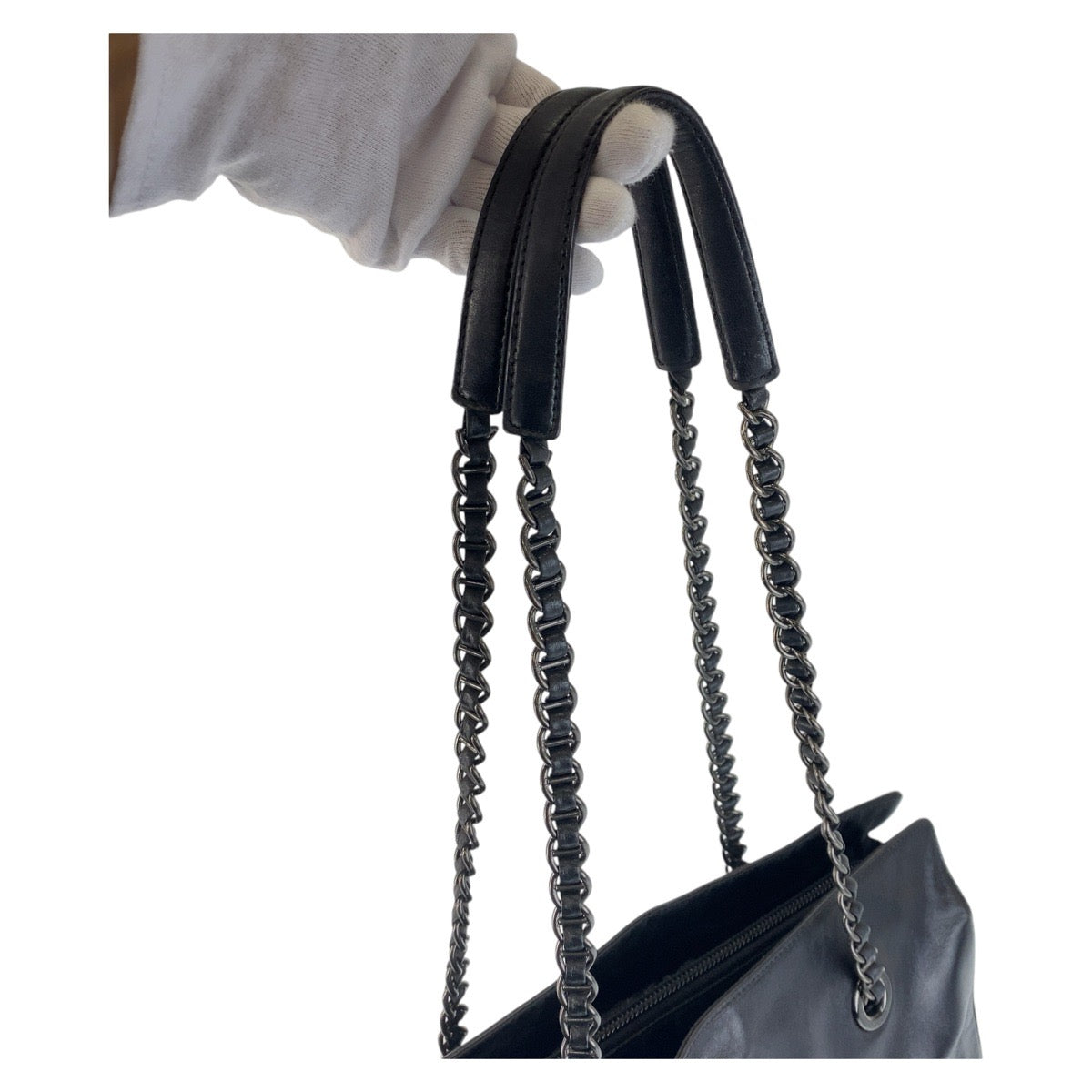 PRADA Shoulder Bag leather black Plastic Chain Shoulder Bag Tote Bag Women Used Authentic