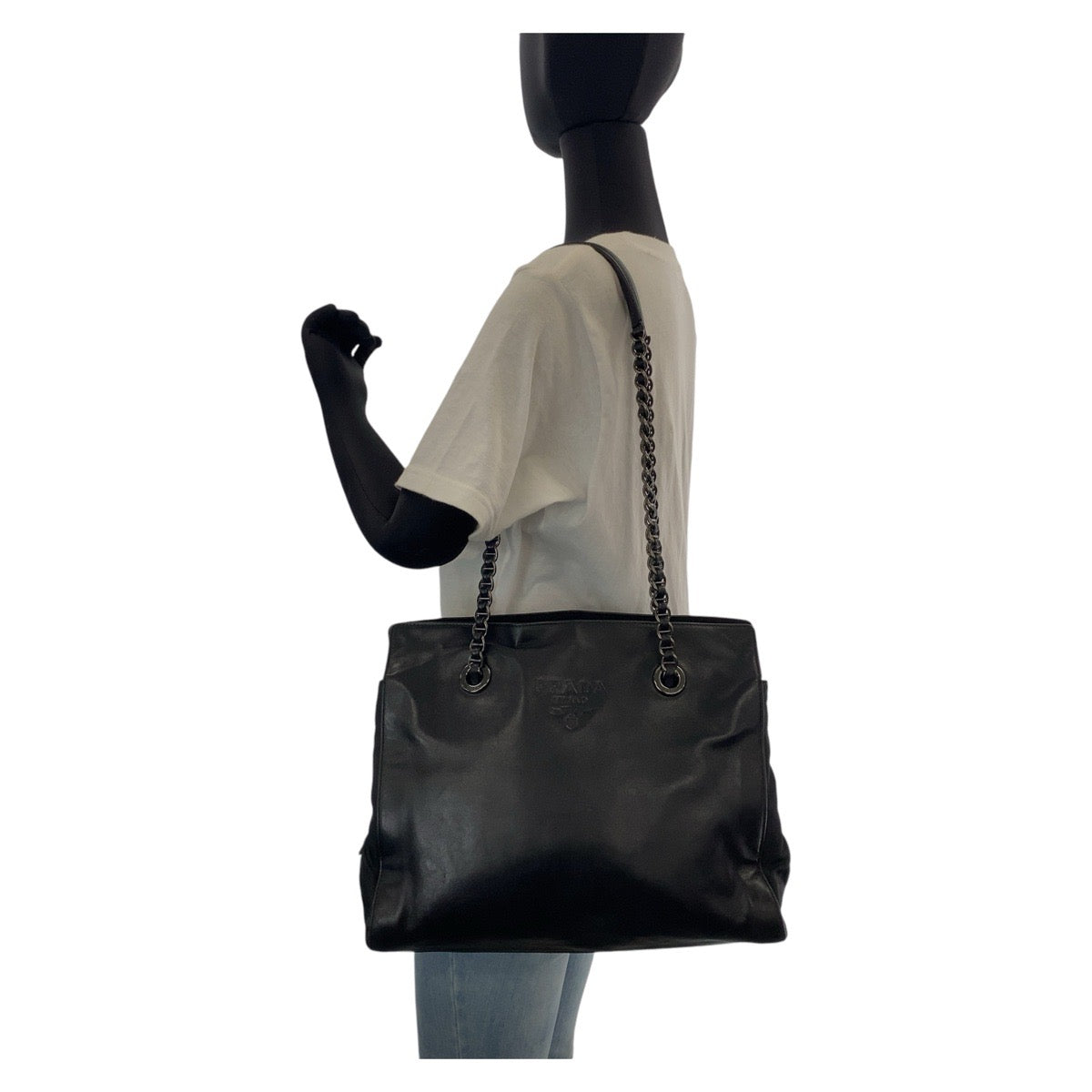 PRADA Shoulder Bag leather black Plastic Chain Shoulder Bag Tote Bag Women Used Authentic