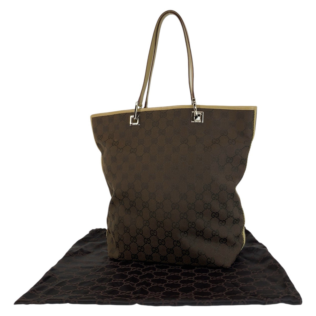 GUCCI Tote Bag 31243 GG canvas, leather Brown Beige SilverMetal Tote Bag Shoulder Bag Women Used Authentic