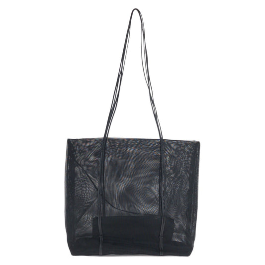 PRADA Tote Bag Fabric, Leather BlackSilverMetal Tote Bag Shoulder Bag Mesh pouch included Women Used Authentic