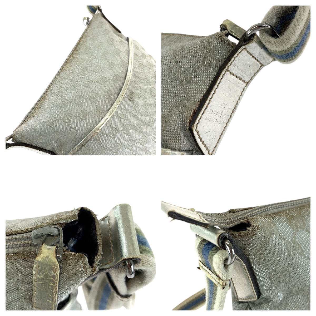GUCCI Shoulder Bag 145857 GG canvas, enamel Silver SilverMetal Shoulder Bag pochette Women Used Authentic