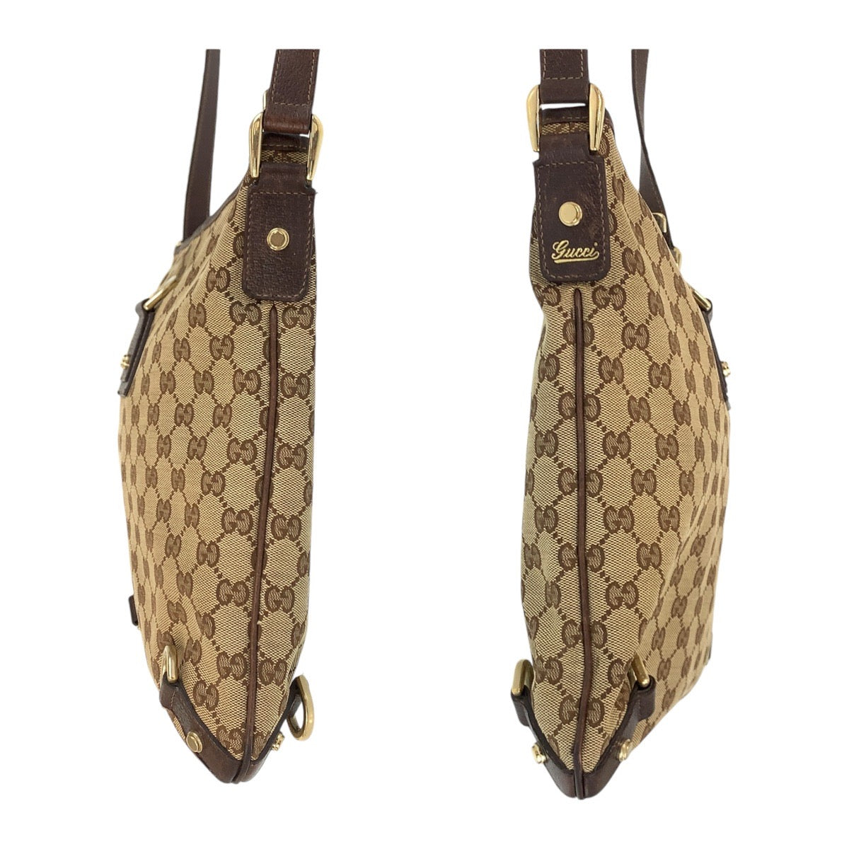 GUCCI Shoulder Bag GG canvas, leather Beige Brown Gold Metal Crossbody Shoulder Bag Pochette Abbey Women Used Authentic